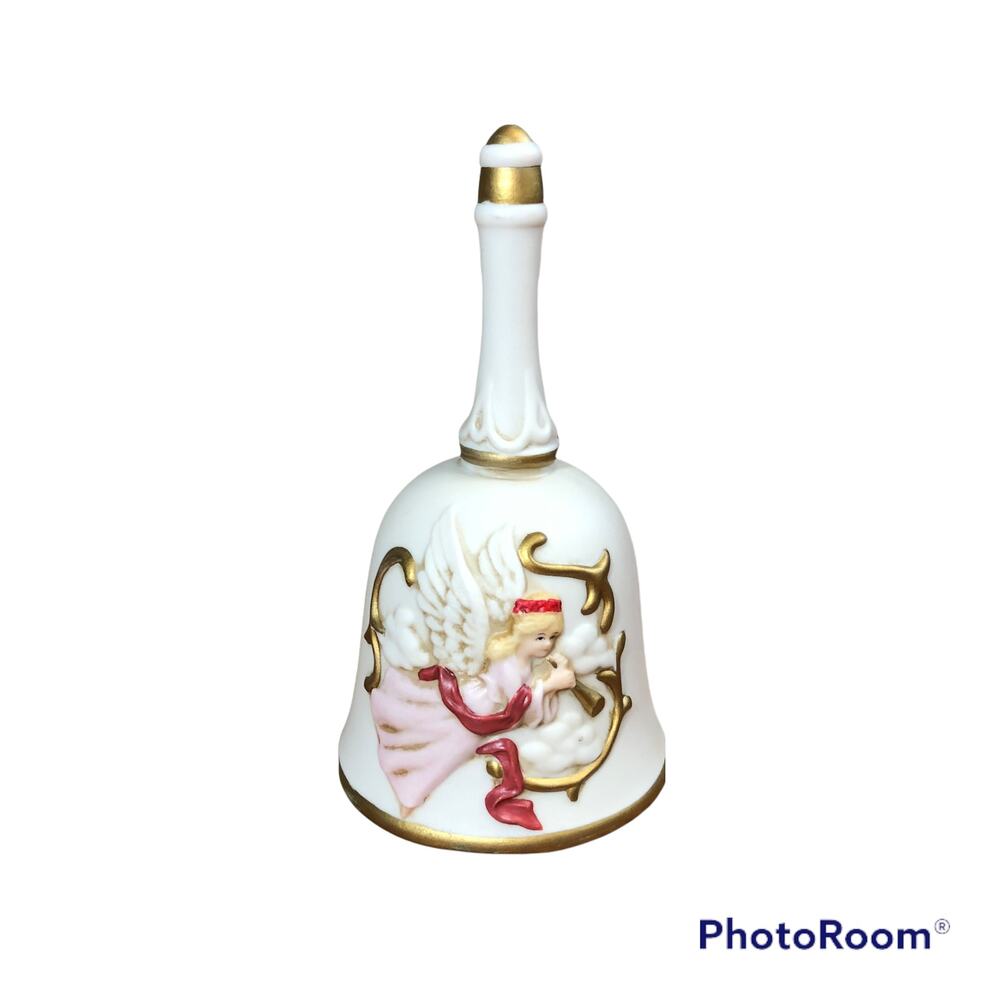 Vintage 1970s Homco Porcelain Angel Bell Holiday Christmas Decor